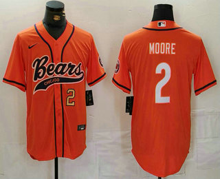 Men's Chicago Bears #2 DJ Moore Number Orange With Patch Cool Base Stitched Baseball Jersey