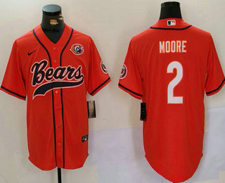 Men's Chicago Bears #2 DJ Moore Orange Throwback With Patch Cool Base Stitched Baseball Jersey