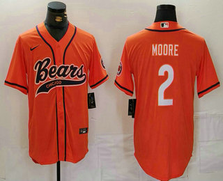 Men's Chicago Bears #2 DJ Moore Orange With Patch Cool Base Stitched Baseball Jersey