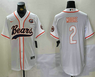 Men's Chicago Bears #2 DJ Moore White Throwback With Patch Cool Base Stitched Baseball Jersey