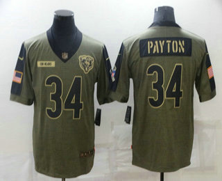 Men's Chicago Bears #34 Walter Payton 2021 Olive Salute To Service Limited Stitched Jersey