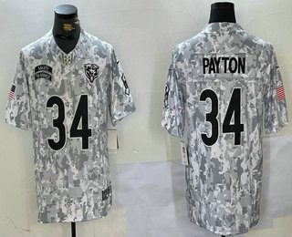 Men's Chicago Bears #34 Walter Payton Arctic Camo 2024 FUSE Salute to Service Limited Stitched Jersey