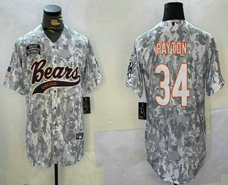 Men's Chicago Bears #34 Walter Payton Arctic Camo 2024 Salute to Service Stitched Baseball Jersey