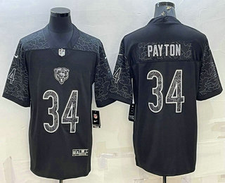 Men's Chicago Bears #34 Walter Payton Black Reflective Limited Stitched Football Jersey