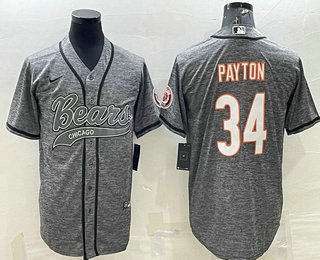 Men's Chicago Bears #34 Walter Payton Grey Gridiron With Patch Cool Base Stitched Baseball Jersey