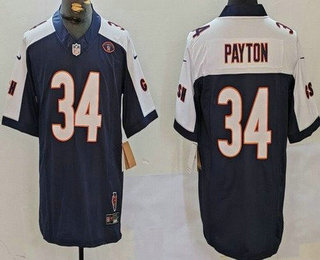 Men's Chicago Bears #34 Walter Payton Limited Navy Illinois 51 Patch FUSE Vapor Jersey