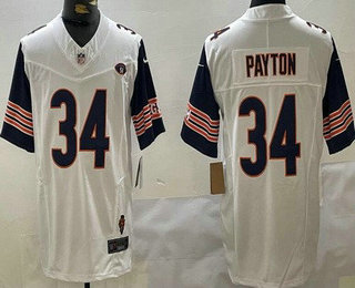 Men's Chicago Bears #34 Walter Payton Limited White Illinois 51 Patch FUSE Vapor Jersey