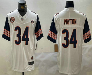 Men's Chicago Bears #34 Walter Payton Limited White Team Patch Fashion FUSE Jersey