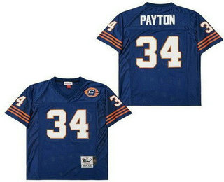 Men's Chicago Bears #34 Walter Payton Navy Bear Logo Throwback Jersey