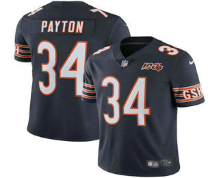 Men's Chicago Bears #34 Walter Payton Navy Blue 100th Anniversary seasons Patch Vapor Untouchable Stitched NFL Nike Limited Jersey