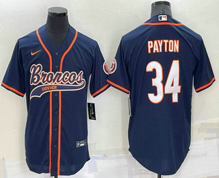 Men's Chicago Bears #34 Walter Payton Navy Blue Stitched MLB Cool Base Nike Baseball Jersey