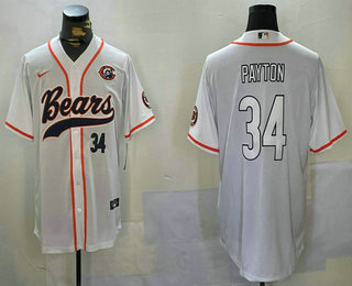 Men's Chicago Bears #34 Walter Payton Number White Bear Logo Cool Base Stitched Baseball Jersey