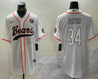 Men's Chicago Bears #34 Walter Payton Number White Throwback With Patch Cool Base Stitched Baseball Jersey