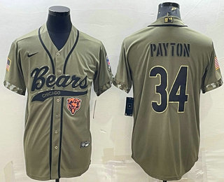 Men's Chicago Bears #34 Walter Payton Olive 2022 Salute To Service Cool Base Stitched Baseball Jersey