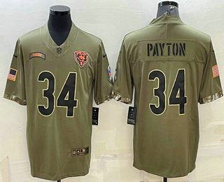 Men's Chicago Bears #34 Walter Payton Olive 2022 Salute To Service Limited Stitched Jersey