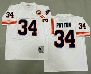 Men's Chicago Bears #34 Walter Payton White Bear Patch Throwback Jersey