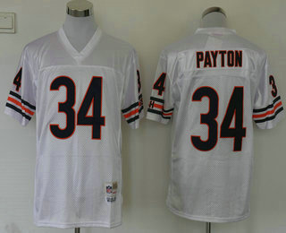 Men's Chicago Bears #34 Walter Payton White Small Number Throwback Jersey by Mitchell Ness