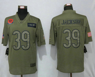 Men's Chicago Bears #39 Eddie Jackson NEW Olive 2019 Salute To Service Stitched NFL Nike Limited Jersey