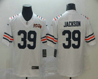 Men's Chicago Bears #39 Eddie Jackson White 2019 100th seasons Patch Vapor Untouchable Stitched NFL Nike Alternate Classic Limited Jersey