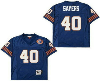 Men's Chicago Bears #40 Gale Sayers Navy Bear Logo Throwback Jersey