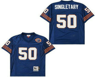 Men's Chicago Bears #50 Mike Singletary Navy Bear Logo Throwback Jersey