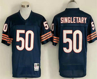 Men's Chicago Bears #50 Mike Singletary Navy Blue Small Number Throwback Jersey