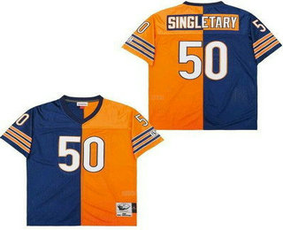 Men's Chicago Bears #50 Mike Singletary Navy Orange Split Throwback Jersey