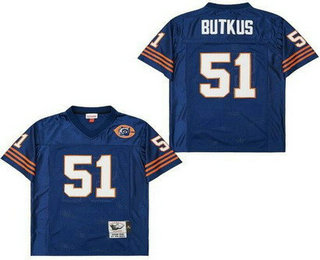 Men's Chicago Bears #51 Dick Butkus Navy Bear Logo Throwback Jersey