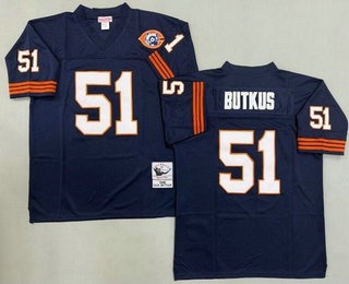 Men's Chicago Bears #51 Dick Butkus Navy Bear Patch 1966 Throwback Jersey