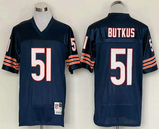 Men's Chicago Bears #51 Dick Butkus Navy Blue Small Number Throwback Jersey