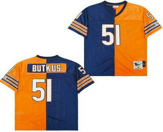 Men's Chicago Bears #51 Dick Butkus Navy Orange Split Throwback Jersey