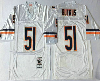 Men's Chicago Bears #51 Dick Butkus White Throwback Jersey by Mitchell & Ness