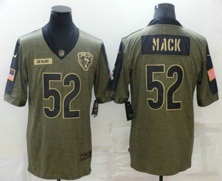 Men's Chicago Bears #52 Khalil Mack 2021 Olive Salute To Service Limited Stitched Jersey