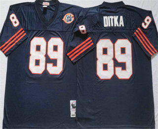 Men's Chicago Bears #89 Mike Ditka Navy Blue With Bear Patch Throwback Stitched Jersey