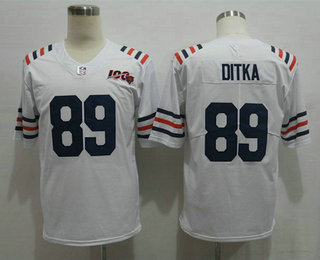 Men's Chicago Bears #89 Mike Ditka White 2019 100th seasons Patch Vapor Untouchable Stitched NFL Nike Alternate Classic Limited Jersey