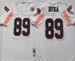 Men's Chicago Bears #89 Mike Ditka White With Bear Patch Throwback Stitched Jersey