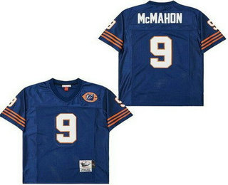 Men's Chicago Bears #9 Jim McMahon Navy Bear Logo Throwback Jersey