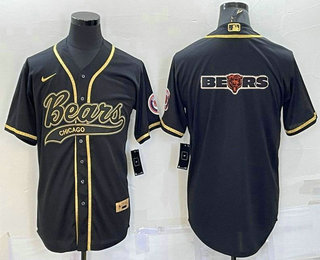 Men's Chicago Bears Black Gold Team Big Logo With Patch Cool Base Stitched Baseball Jersey