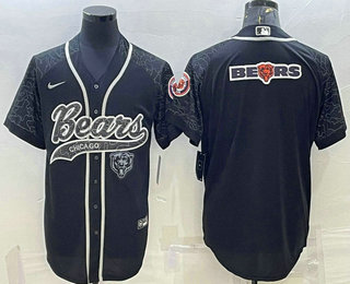 Men's Chicago Bears Black Reflective Team Big Logo With Patch Cool Base Stitched Baseball Jersey