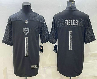 Men's Chicago Bears Blank #1 Justin Fields Black Reflective Limited Stitched Football Jersey