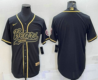 Men's Chicago Bears Blank Black Gold With Patch Cool Base Stitched Baseball Jersey