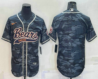 Men's Chicago Bears Blank Grey Camo With Patch Cool Base Stitched Baseball Jersey