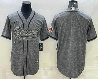 Men's Chicago Bears Blank Grey With Patch Cool Base Stitched Baseball Jersey