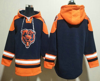 Men's Chicago Bears Blank Navy Blue Ageless Must Have Lace Up Pullover Hoodie
