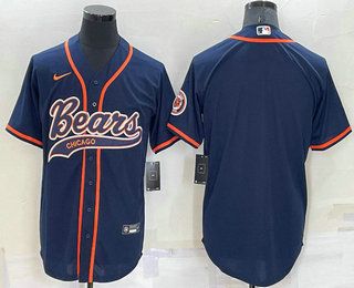 Men's Chicago Bears Blank Navy Blue Stitched MLB Cool Base Nike Baseball Jersey