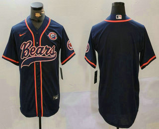 Men's Chicago Bears Blank Navy Blue With Patch Cool Base Stitched Baseball Jersey