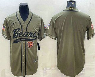 Men's Chicago Bears Blank Olive Salute to Service Cool Base Stitched Baseball Jersey