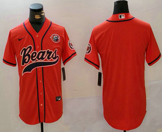 Men's Chicago Bears Blank Orange Throwback With Patch Cool Base Stitched Baseball Jersey