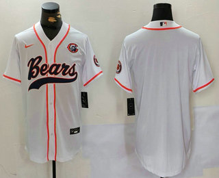 Men's Chicago Bears Blank White Throwback With Patch Cool Base Stitched Baseball Jersey