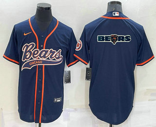 Men's Chicago Bears Navy Team Big Logo With Patch Cool Base Stitched Baseball Jersey